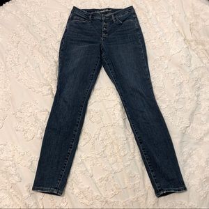 Button Fly Skinny Jeans- Size 4 (27R)- Universal thread, dark wash